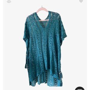 Teal Crochet Knit Poncho